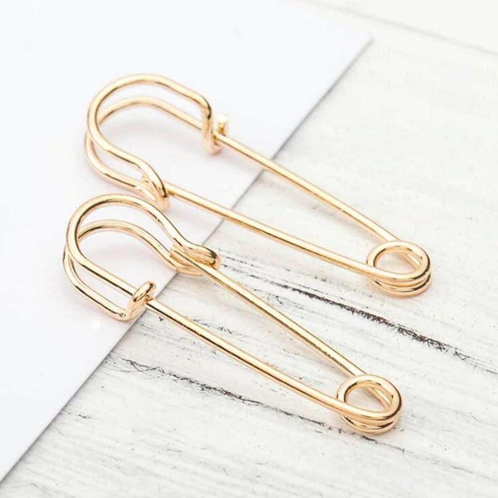 Jewelry earrings safety pin pins punk style fun fashion yellow gold tone new